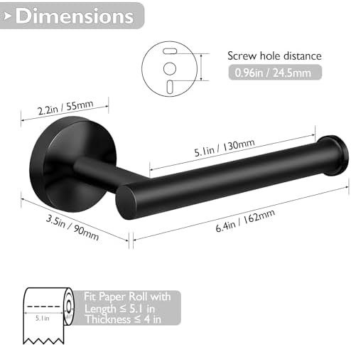 Sturdy Matte Black Stainless Steel Toilet Paper Holder for Bathroom
