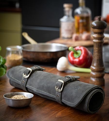 Angus Stoke Knife Roll Bag 7 Slots Leather Case