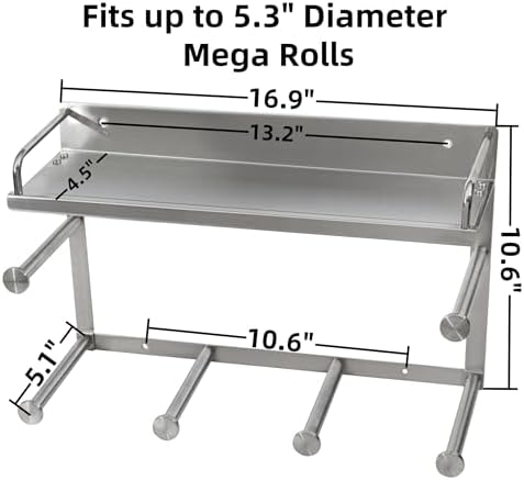 Toilet Paper Holder with Shelf and Towel Rack - 14 Rolls Storage