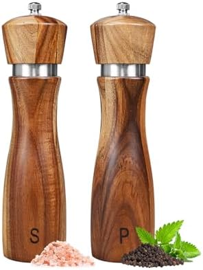 Haomacro 2 Pack Acacia Wood Salt Pepper Grinder Set