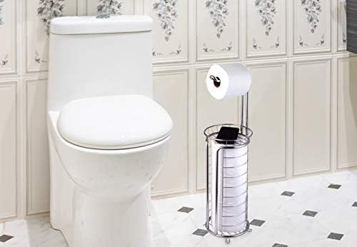 Free Standing Toilet Tissue Holder with Storage Shelf and Phone Tray