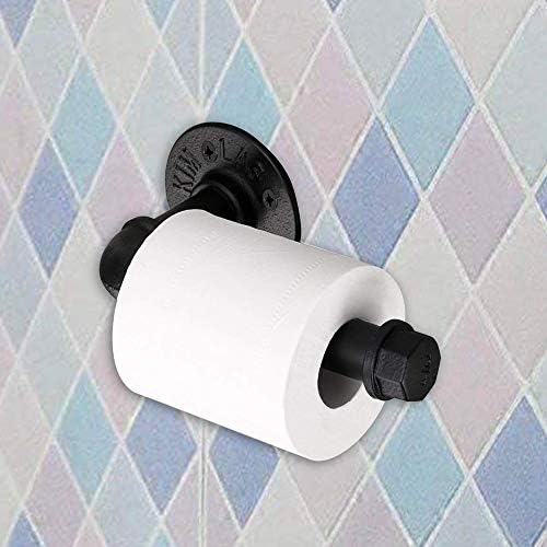 SUNMALL Heavy Duty Iron Pipe Roll Holder - Black Rustic Bathroom Organizer