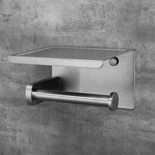 Brushed Nickel Toilet Paper Holder with Shelf Self Adhesive and Wall Mount