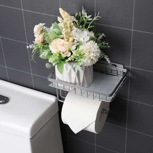 LKKL Silver Toilet Paper Holder with Shelf Wall Mount