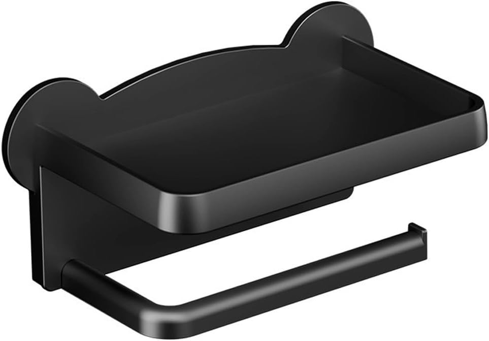 Black Toilet Paper Holder with Shelf No Drilling Rust-Proof Easy to Install