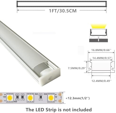 LED Strip U Channel Diffuser 6-Pack with 1FT Aluminum Track