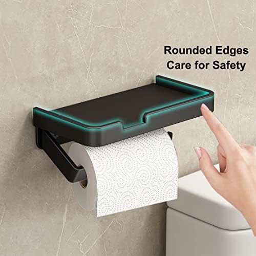 BOJOHREO Black Toilet Paper Holder with Shelf and Storage