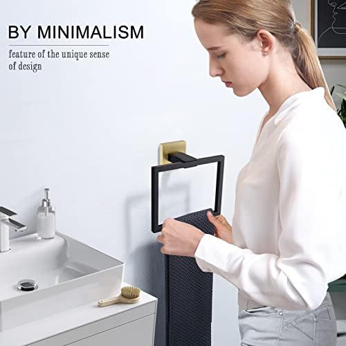 TQKAG Stainless Steel Square Towel Ring Hooks BlackGold