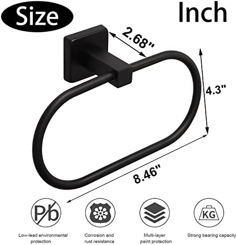 TocTen 16 Inch Matte Black Towel Rack Set
