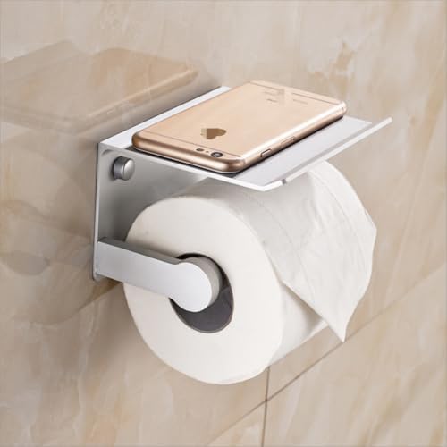 Eitonbu Toilet Paper Holder with Phone Storage - Wall Mount Silvery