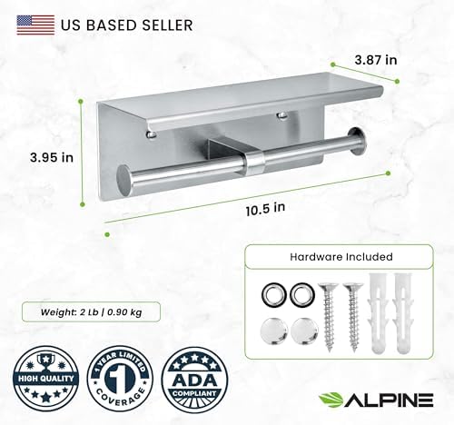 Alpine Double Roll Toilet Paper Holder with Shelf 1