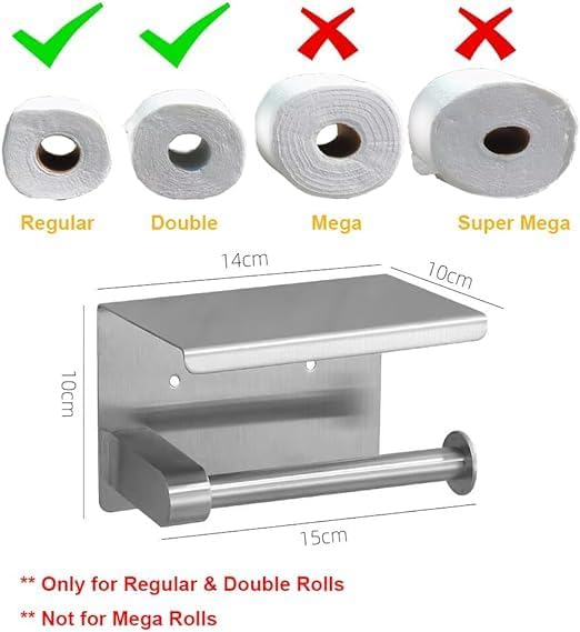 Toilet Paper Holder with Phone Shelf Wall Mount Rustproof Silver