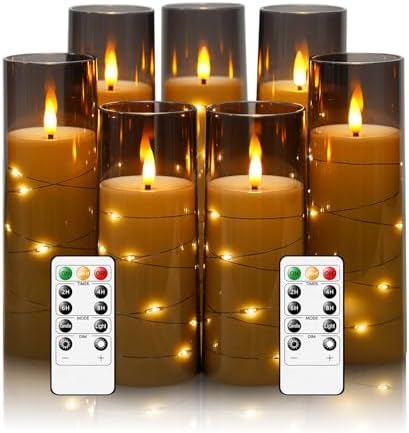 Eebuss Flameless Candles with Star String Set of 7 Grey
