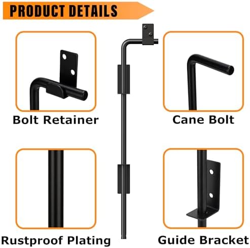 Durable 12 Cane Bolt Gate Latch Black Steel