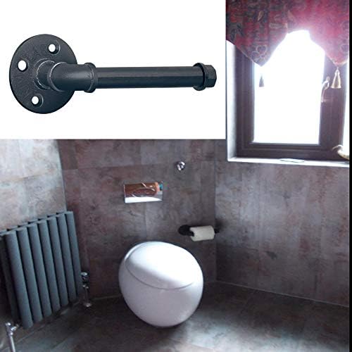 SUNMALL Heavy Duty Iron Pipe Roll Holder - Black Rustic Bathroom Organizer