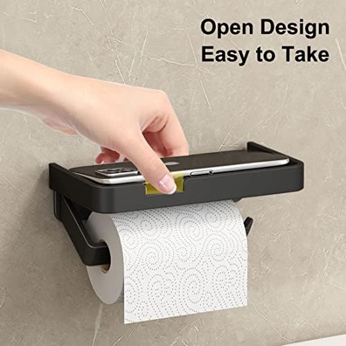 BOJOHREO Black Toilet Paper Holder with Shelf and Storage