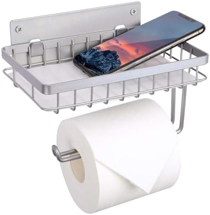 LKKL Silver Toilet Paper Holder with Shelf Wall Mount