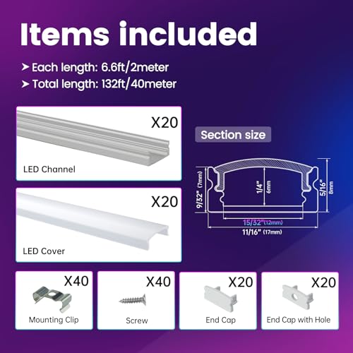 Muzata 164FT LED Strip Light High Intensity 96LEDsm Silver Aluminum Channel System