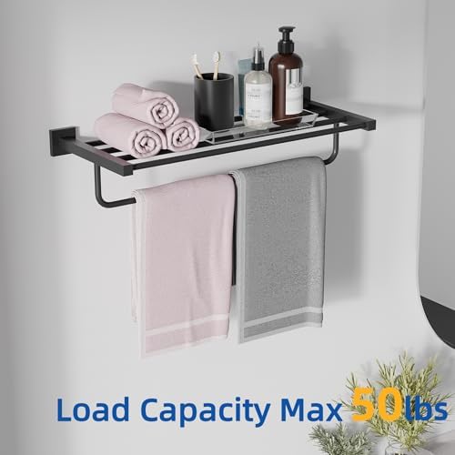 RUACQ 24inch Matte Black Towel Rack for Bathroom