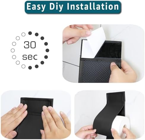 AmazeCov Leather Toilet Paper Holder No-Drill Wall Mount Black