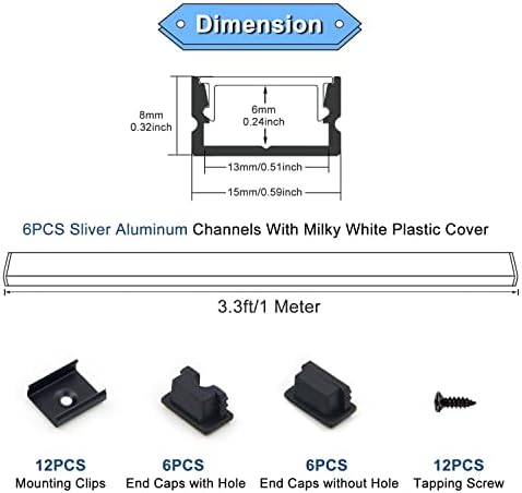 VST 6 Pack LED Aluminum Channel U Shape with Clear Cover