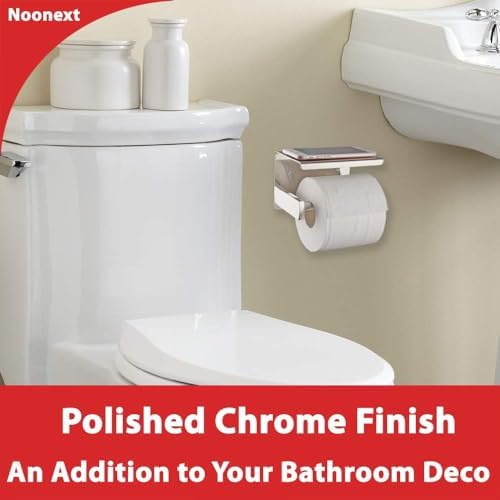 Toilet Paper Holder with Phone Shelf Wall Mount Rustproof Silver