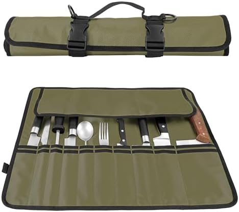 EhrGK Chef Knife Roll Bag with 20 Slots - Army Green