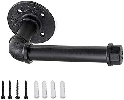 SUNMALL Heavy Duty Iron Pipe Roll Holder - Black Rustic Bathroom Organizer