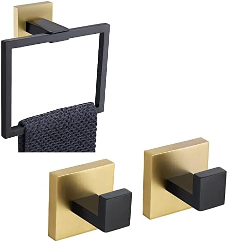 TQKAG Stainless Steel Square Towel Ring Hooks BlackGold