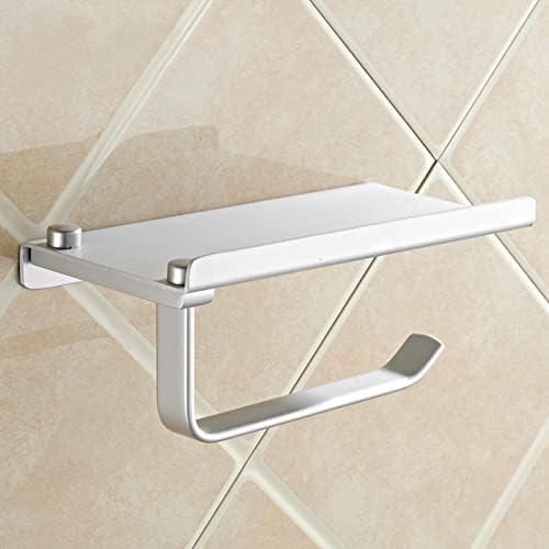 YIWULA Toilet Paper Holder with Phone Shelf Wall-Mounted Bath Accessory Silver