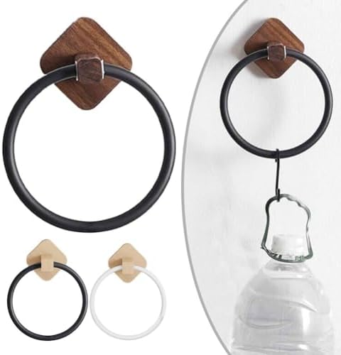 Modern Round Towel Holder with Wooden Base Plate Beech White