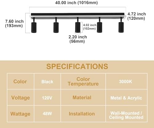 TODOLUZ 5-Light LED Track Light Fixtures Black