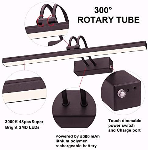 FUNCHDAY Wireless Picture Light with Remote 48 LED Dimmable Wall Art Lighting