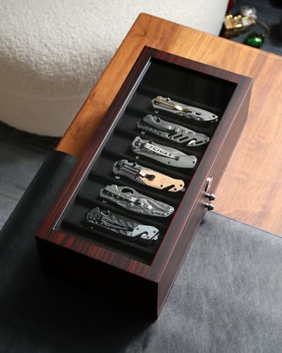 Besforu Pocket Knife Display Case with Ebony Finish 1