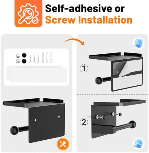 StackTastic Metal Toilet Paper Holder Rustproof Wall Mount with Adhesive Screws