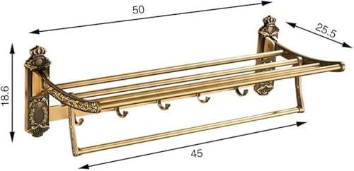 Antique Brass Towel Bar with Hooks and Shelf