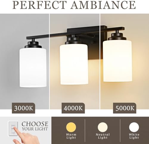 Modern Black Vanity Lights with 3-Light Milky Glass Shades