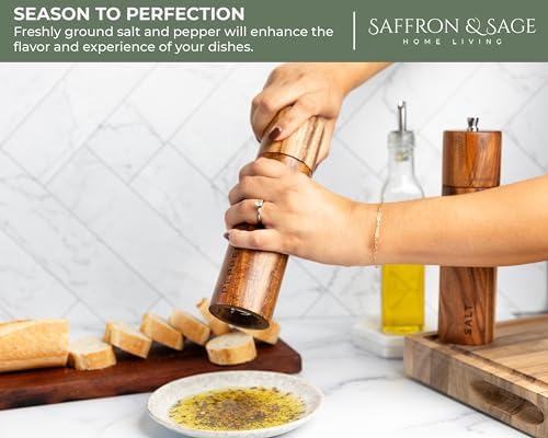 Saffron Sage Acacia Wood Salt Pepper Mill Set of 2