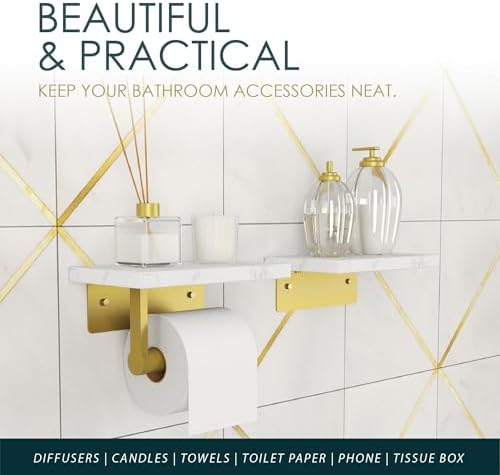 Mega Handles Gold Toilet Paper Holder with Extra Shelf