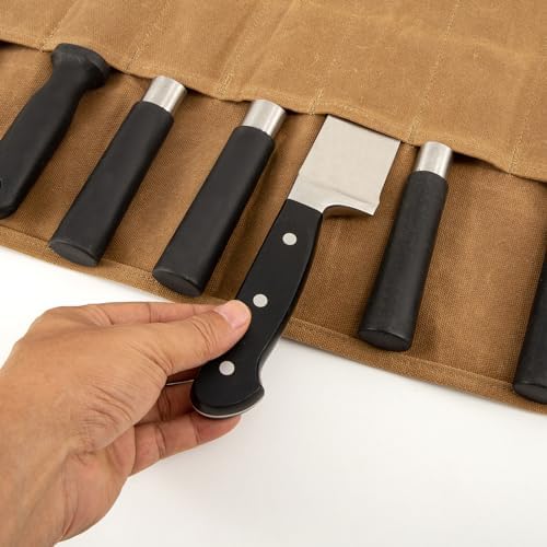 Qchengsan Knife Roll Bag with 8 Slots Khaki