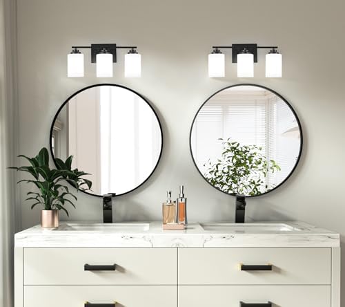 Modern Black Vanity Lights with 3-Light Milky Glass Shades