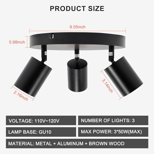Ketom 3-Light LED Flush Mount Spotlight with Dark Walnut Canopy