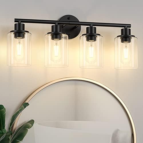 Licperron 4-Light Black Vanity Wall Light with Clear Glass Shade 1