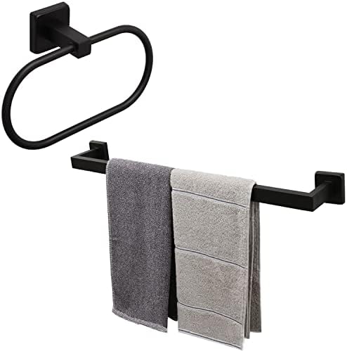 TocTen Matte Black Towel Bar and Ring Set