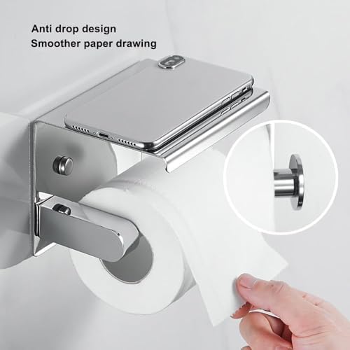 Modern Toilet Paper Holder with Shelf Brushed Silver 304 Stainless Steel