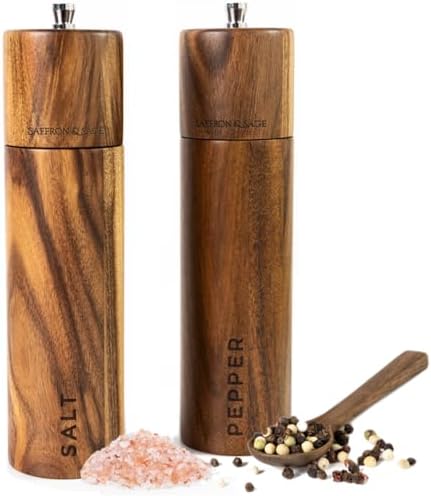 Saffron Sage Acacia Wood Salt Pepper Mill Set of 2