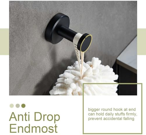 APLusee Matte Black Towel Hook and Ring Set 1