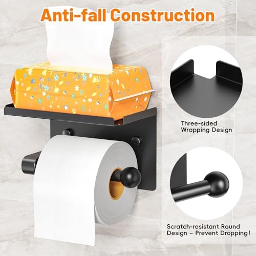 StackTastic Metal Toilet Paper Holder Rustproof Wall Mount with Adhesive Screws