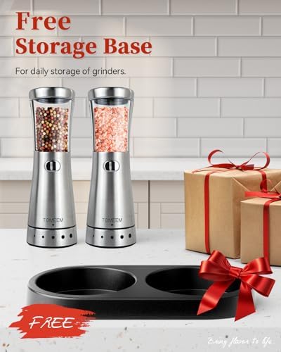 TOMEEM Electric Salt Pepper Grinder Set with Storage Base