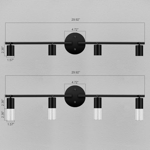BoostArea 4 Light Track Lighting Kit 16W LED Black with Acrylic Bubble Lampshade